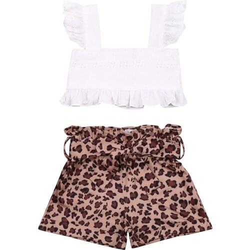 Citgeett Summer 1-5Years Fashion Kids Girls Clothes Sets Ruffles Fly Sleeve White T Shirts Tops Leopard Shorts 2pcs Set