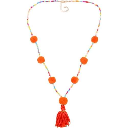 Florate Long Chain Chunky Bead Pendant Necklace for Women Colorful Cotton Ball Handmade Statement New Fashion Necklace Jewelry