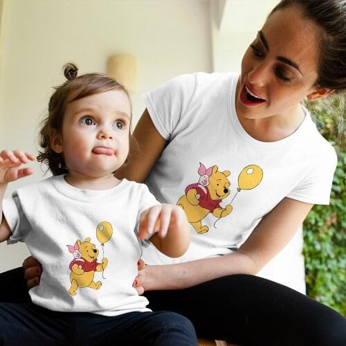 Twin Tshirt Winnie the Pooh Rabbit T-shirt Brothers and Sisters Short Sleeve Casual Family Matching Tshirt Childrens Clothes