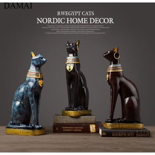 Egyptian Vintage Lucky Cat Figurine Resin Embellishments Animal Decor Statue Desktop Decorative Ornaments Living Room Decoration