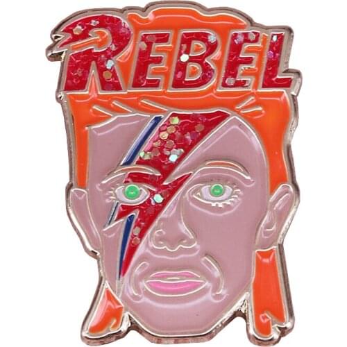 David Bowie rebel enamel pin glitter ziggy badge lightning brooch music art jewelry Bowie fans gift