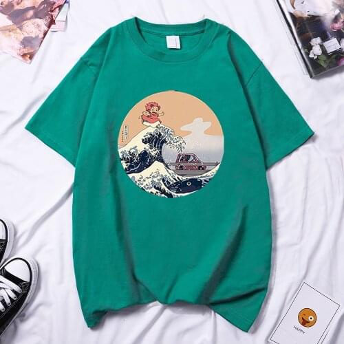 Hokusai On The Cliff By The Sea Woman T Shirt Harajuku Vintage T-Shirt Korean Style T-Shirts 2021 Summer Women Short Sleeve Tops