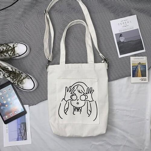 Line Art Canvas Bag Simple Illustration Tutorial Bags School Student Bags School Supplies Lovely Gift Kawaii Stationery