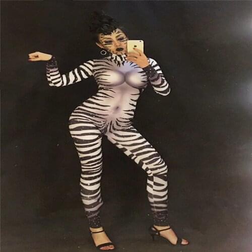 S67 Stripe Print Jumpsuit ballroom dance costumes female bodysuit sexy singer stage show weas clothe dj dress outfit party