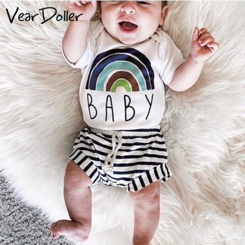 VearDoller Newborn Romper Summer Fashion Rainbow Print Short Sleeve Toddler One-Pieces for 3-18 Months Girls Clothes Boys Romper