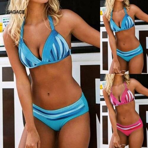 SAGACE 2-Piece Bikini Set Women Summer Split Swimsuit Sexy Print Padded Bikini Swimwear Lady 2020 Holiday Beach biquini Hot A423
