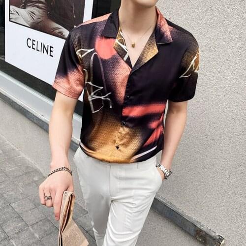 Short Designer Print Sleeve Social Tuxedo Hawaii Shirts Male Clothing Casual Slim Fit Dress Shirts Streetwear Summer Men Shirts