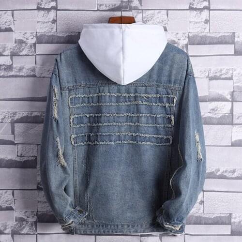 Mens Hole Loose Fit Denim Jacket Lovers Spring Autumn BF Style Single Breasted Jacket Street Cotton Fashion Hip Hop Coat 3XL