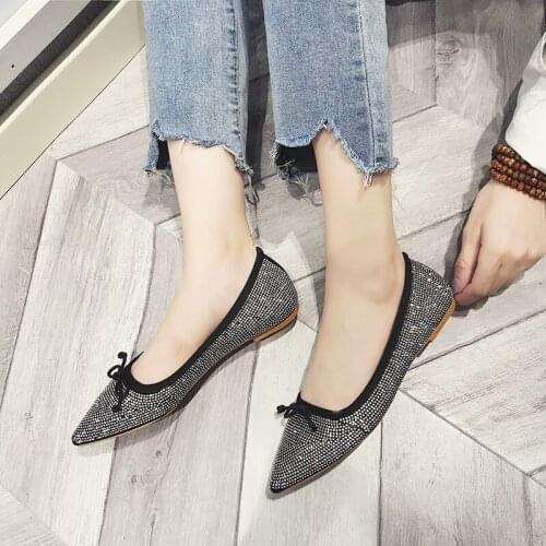 New Fashion Women Flat Shoes Luxury Rhinestone Spring Skid-proof Flat Style Shoes Shallow High Quality Simple Shoe Female W38-48