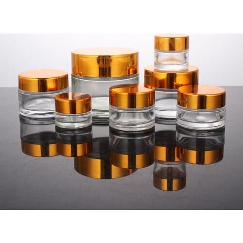Clear Glass Cream Jar Cosmetic Container 5-100g Cosmetic Jars Silver Gold Lid Glass Bottle Make Up Container Empty Jars Travel