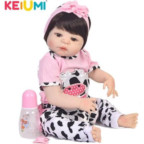 Lifelike Silicone Reborn Baby Menina Alive 23Inch Newborn Baby Dolls Full Vinyl body Wear Pink Cow Clothes Truly Kids Playmates