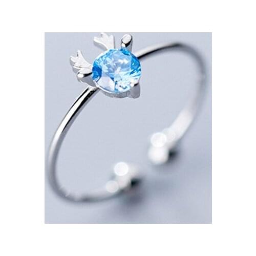 Real 925 Sterling Silver Blue Zircon Deer Adjustable Ring For Women Party MInimalist Fine Jewelry Bohemian Animal Accessories