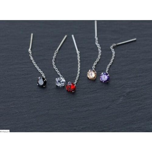 Real. 925 Sterling Silver jewelry Red Garnet/ white stone/ black agate /amethyst /Citric threader Earrings 37MM GTLE1396