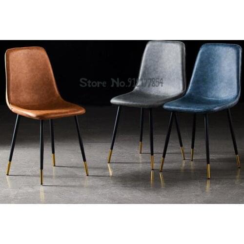 Nordic light luxury dining chair modern minimalist wrought iron leather backrest restaurant dining table and chair home backrest