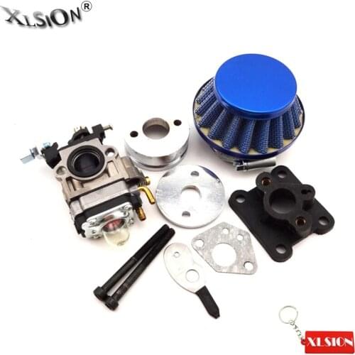 XLSION Aftermarket Racing Carb Carburetor Air Filter Stack Blue Kit For 47cc 49cc Mini ATV Dirt Pocket Bike