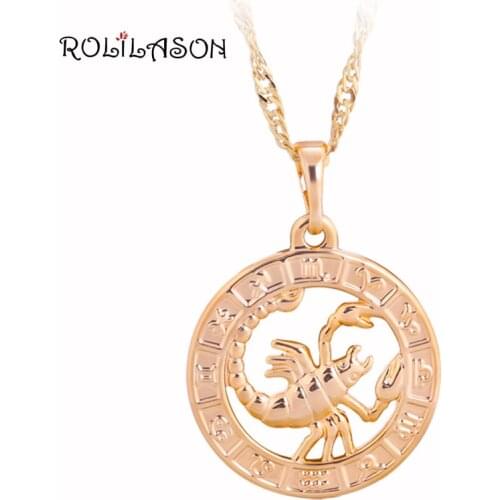 12 Constellation Round Scorpio design glittering golden tone Fashion Jewelry Necklace Pendants for gifts LN453