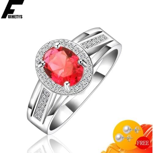 Fashion Women Ring 925 Silver Jewelry Oval Shape Ruby Zircon Gemstone Finger Rings for Girl Wedding Engagement Party Accessories