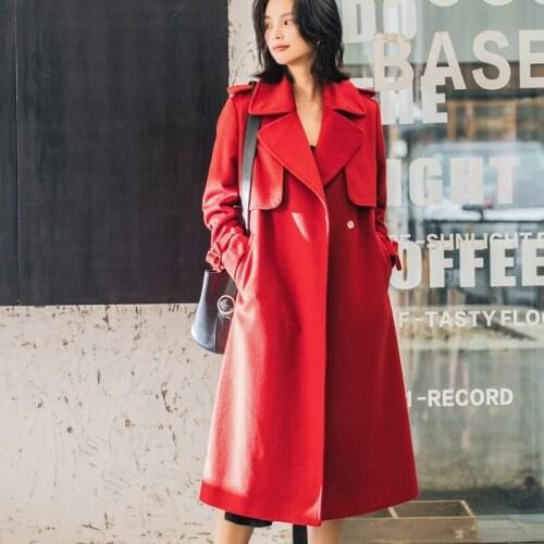 Winter Autumn and 100% wool coat water ripples wild long was thin woolen temperament jacket women