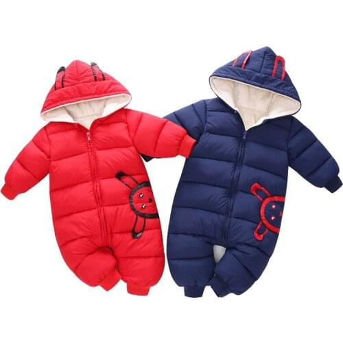 Winter Baby Romper Toddler Warm Double Layer Down Cotton Overalls For Boy Girl Kids Hooded Zipper Onesie Jumpsuit Baby Costume