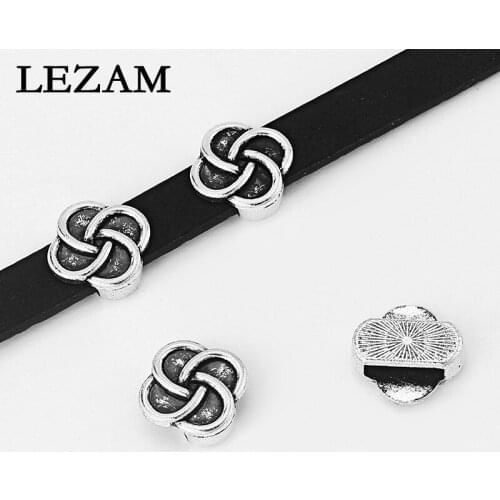 10pcs Fashion Jewelry Antique Knot Flower 10x2mm Slider Beads For 10mm Flat Leather Jewelry Accessories