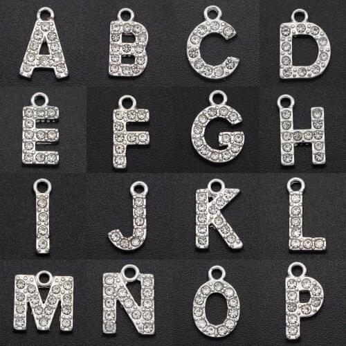 5pcs/lot Fabulous 12.5mm Rhodium Plated CZ Rhinestone A-Z Letter Charm Pendant Wholesale DIY Supplies Finding Alphabet Charms