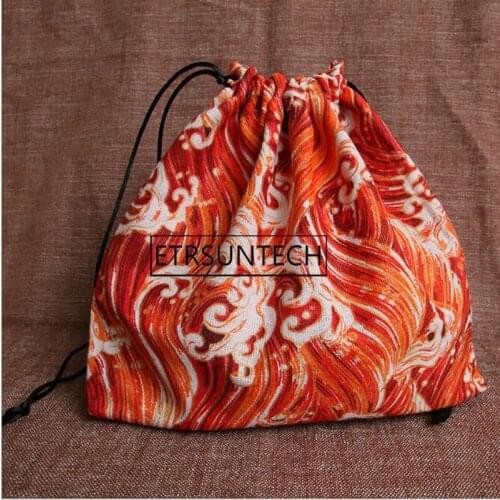 50pcs Portable Cloth Lunch Bag for Outdoor Student Office Meal Picnic Japanese Style Drawstring Print Storage Bento Bag