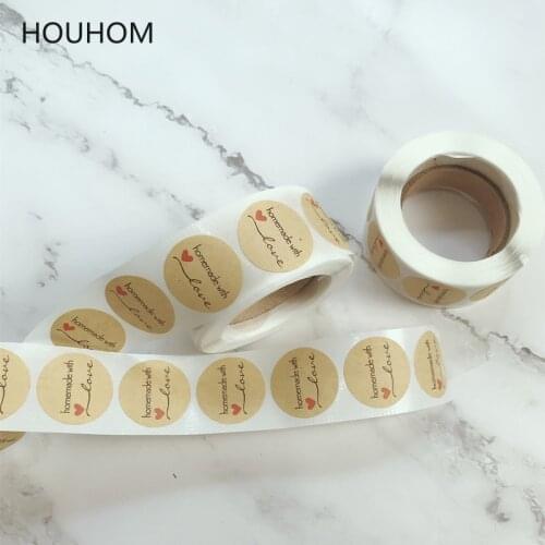 500pcs/Roll Round Natural Kraft Handmade with Love Stickers Thank You Stickers for Wedding Decoration Party Decoration Stickers