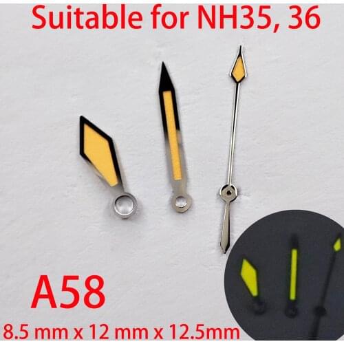 A58 suitable for NH35 watch pointers, watch accessories hand watch custom accessories NH36 yellow luminous