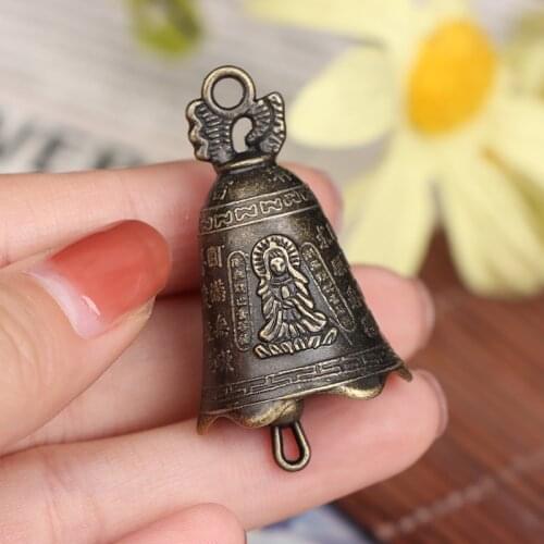 Antique Bell Chinas Mini Brass Copper Sculpture Pray Guanyin Shui Feng Invitation Buddha Buddhism