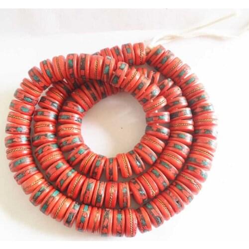 BRO001 Tibet Yak Bone Loose Beads 108PCS Dyed RED Prayer Mala Beads 12x5mm