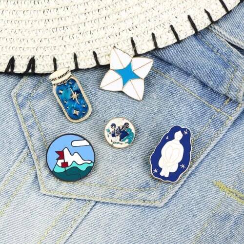 Adventure Travel Wishing Bottle Bicycle Enamel Pins Dream Girl Mountain Outdoors Lapel Brooch Badge Jewelry Gift For Women Men