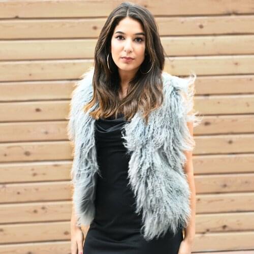 CX-G-B-191A Fashion Genuine Mongolian Lamb Ladies Fur Vests ~ DROP SHIPPING