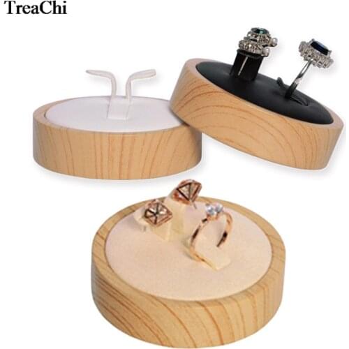 Earring Display Stand Fashion circular Cone Shape Bamboo Wood PU Leather Ring Display Holder Jewelry Display Rack Jewellery
