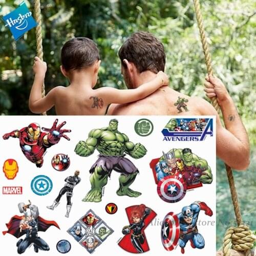 Hasbro Hulk Spiderman Marvel Avenger Children Cartoon Temporary Tattoo Sticker For Boys Cartoon Toys Waterproof Party Kids Gift