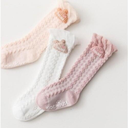 0-5Y 3pairs Childrens Spring&Summer Thin Mesh Socks Soft Cotton Solid Color Stockings For Boys Girls Cherry Mushrooms Pattern