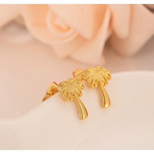 Dubai India african New Fashion Gold Filled coconut palm shape stud Earrings For Women Party girls kids gift DROP Shipping