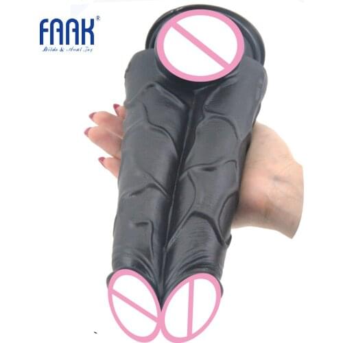 FAAK double dildo realistic penis with strong suction huge big dildo ribbed man dick sex toys for women lesbian masturbation