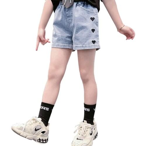 Jeans Girl Heart Pattern Short Jeans Girls Casual Style Childrens Jeans Summer Childrens Jeans Clothes 6 8 10 12 14