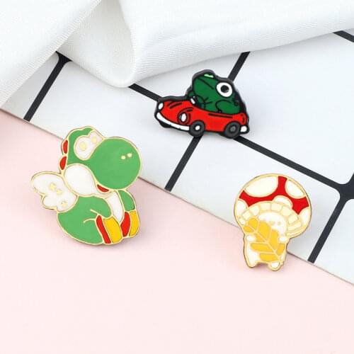 Cartoon Frog Driver Enamel Pins Dinosaur Mushroom Red Car Brooches Funny Cute Animal Jewelry Clothes Bag Badge Gift for Children