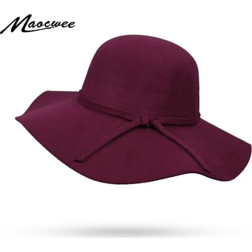 Womens Wide Brim Felt Bowler Faux Wool Fedora Hat Floppy Sun Bowknot Cloche Cap Bowlers Hat for Ladies Girls Multi-Color