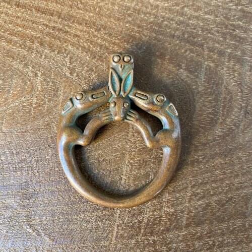 CHINA antique Pure copper Geomantic weapon for round deer statue Metal crafts family decorations pendant