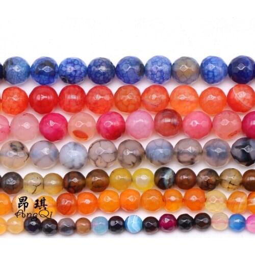 Natural Stone Faceted Colorful Dragon Vein Agates Loose Beads 6 8 10 12mm Pick Size for Jewelry Making Charm Bracelets For Men