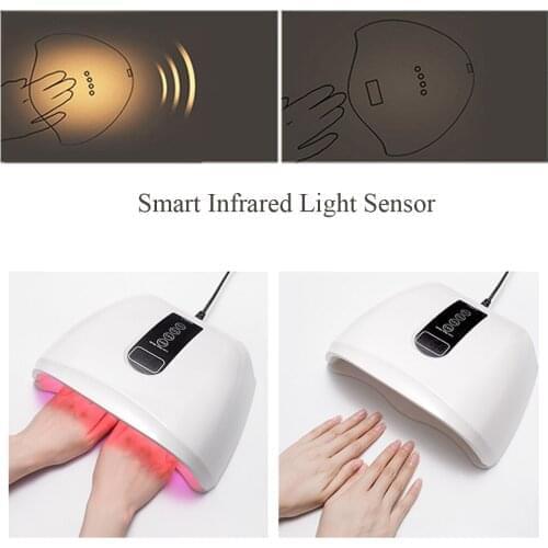 Dual Hands 96W Nail Gel Curing Lamp Painless Phototherapy Lamps Manicure Tool Timer Display 48 LED Toenail Polish Drying Lamps