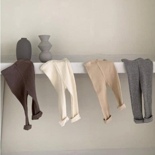 2021 Autumn Fashion Korean Newborn Baby Clothes Kids Boys Girls Ribbed Cotton Knit Leggings Toddler Infant Children Plain Pants