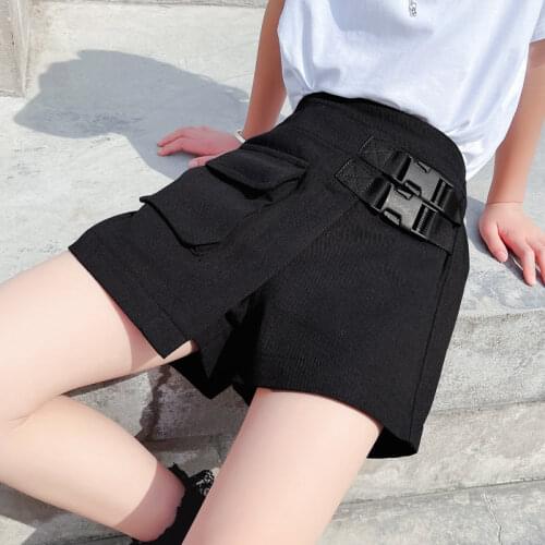 Teen Girls Summer Fashion Cargo Shorts Cool Black Korean Style Casual Divided Skirt Cotton Chidlren Hot Pants 5 7 8 9 10 12 13Y
