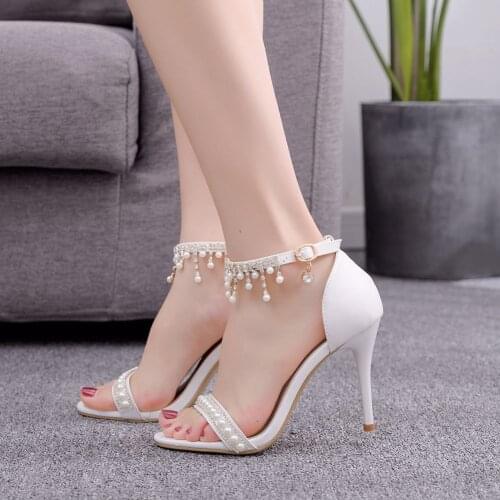 Summer Open Toe Women Shoes Wedding Shoes Womens 2020 New Bridal Shoes Thin Heeled Crystal Buckle Strap Sandals Shoes H0032