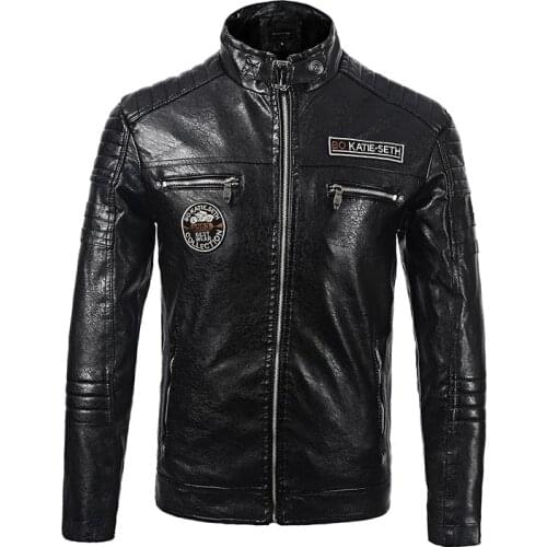 Autumn Winter Fashion Mens Motorcycle Pu Leather Jacket Casual Fleece Leather Jacket Stand Collar Zipper Leather Clothes Male