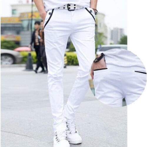 Men Casual Pants 2021 For Summer Solid Color Elastic Long Trousers Pockets Straight Pants