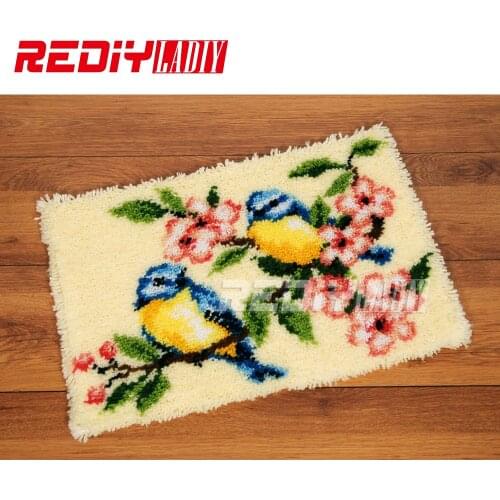 Latch Hook Rug Kits Smile Blue Birds DIY Needlework Unfinished Crocheting Rug Yarn Cushion Mat Home Decor Embroidery Carpet Rug