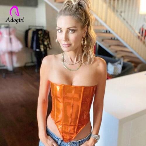 Neon Sexy Corset Tops Women Fashion Party Clubwear Sleeveless Backless Skinny Slim Tanks Hot Selling Irregular Slim PU Crop Tops